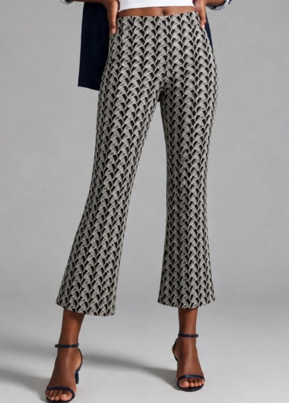 Maeve The Margot Trousers Geo Print Black White Kick Flare Cropped Women's XS